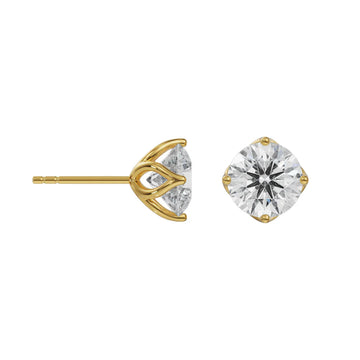 Gold stud earrings with clear gemstones on a white background