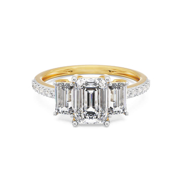 Three-Stone Emerald Cut Diamond Engagement Ring in Yellow Gold