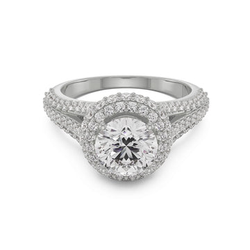 18K White Gold Halo Diamond Ring Split Shank Brilliance La Joyeria