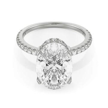 18K White Gold Oval Cut Diamond Engagement Ring with Pave Band