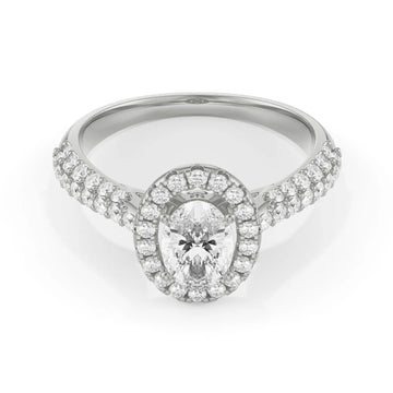 18K White Gold Oval Double Halo Diamond Engagement Ring