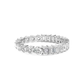 18K White Gold Round and Emerald Cut Diamond Eternity Band