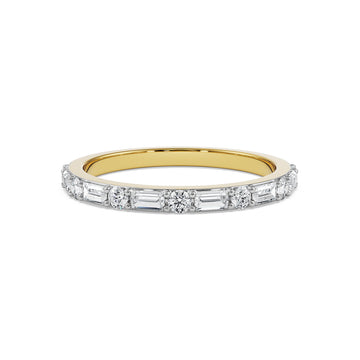 18K Yellow Gold Baguette and Round Diamond Stackable Ring