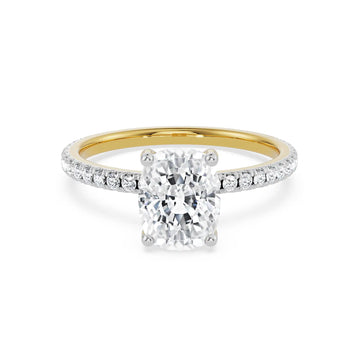 18K Yellow Gold Cushion Cut Diamond Engagement Ring with Pave Band