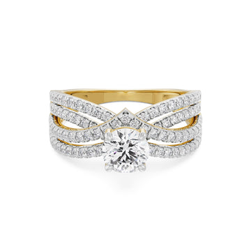 18K Yellow Gold Diamond Split Shank Engagement Ring Front View La Joyeria