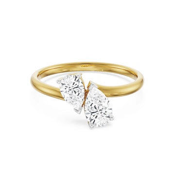 18K Yellow Gold Double Diamond Pear-Cut Engagement Ring