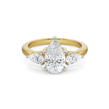 18K Yellow Gold Pear-Cut Diamond Three-Stone Ring