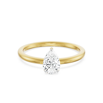 18K Yellow Gold Pear-Shaped Solitaire Diamond Engagement Ring