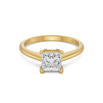 18K Yellow Gold Princess Cut Solitaire Diamond Ring