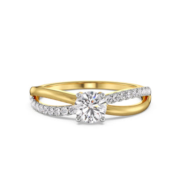 18K Yellow Gold Round Diamond Engagement Ring Criss-Cross Pavé Band