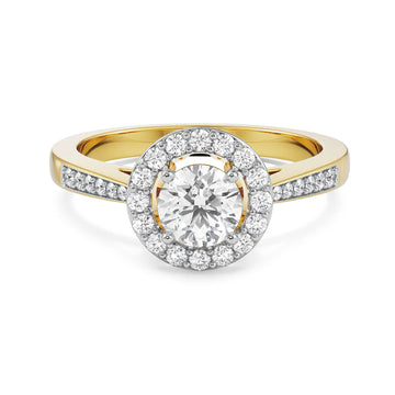 18K Yellow Gold Round Diamond Halo Ring