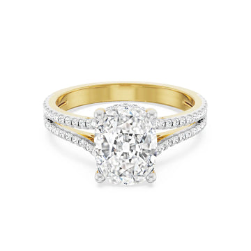 18K Yellow Gold Split Shank Cushion Cut Diamond Engagement Ring