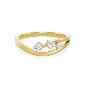 18K Yellow Gold Three Stone Diamond Bypass Ring with Dual Finish