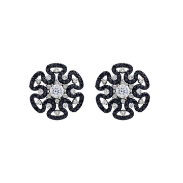 925 Silver Cubic Zirconia & Black Spinel Stud Earrings