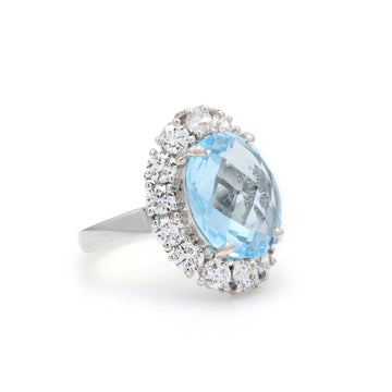 925 Silver Cubic Zirconia & Blue Topaz Ring