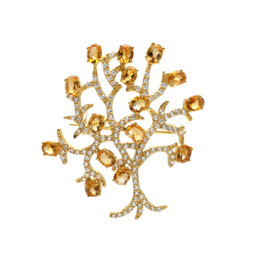 925 Silver Yellow Gold Plated Citrine Tree Brooch