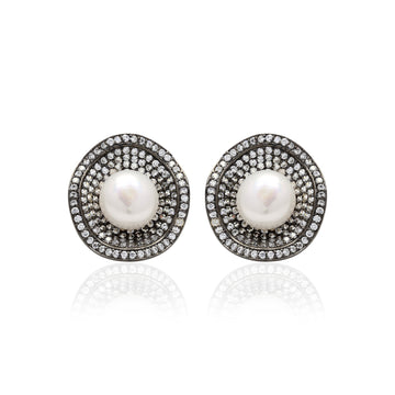 925 Sterling Silver Cubic Zirconias & Fresh-Water Pearl Earrings