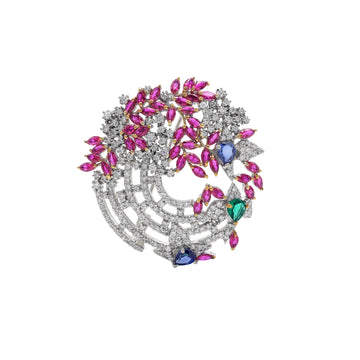 925 Sterling Silver Floral Brooch | White Gold Plated | Elegant Nature-Inspired Jewelry