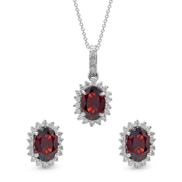 925 Sterling Silver Garnet Stone Pendant Set