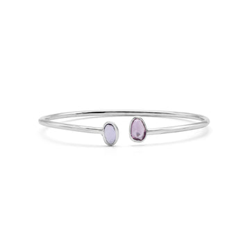925 Sterling Silver Open Bangle with Dual Purple Gemstones – Minimalist Women’s Bracelet