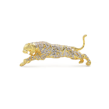 925 Sterling Silver Panther Brooch | Yellow Gold Plated | Cubic Zirconia Stones