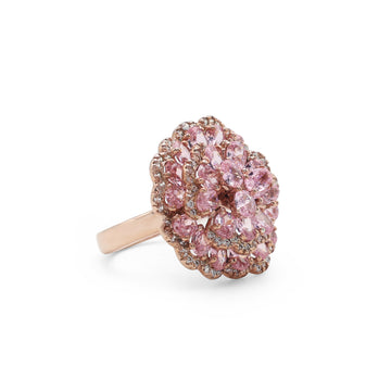 925 Sterling Silver Rose Gold Plated Floral Pink Ring La Joyeria