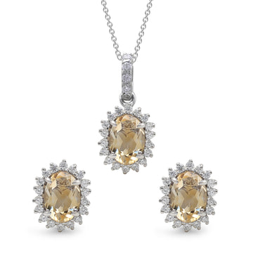 925 Sterling Silver Solar Citrine Pendant Set With Earring
