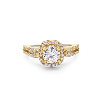 925 Sterling Silver Yellow Gold Plated Cubic Zirconias Halo Ring La Joyeria