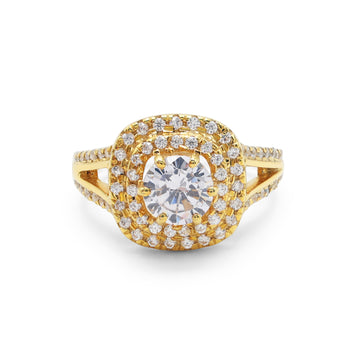 925 Sterling Silver Yellow Gold Plated Cubic Zirconias Solitaire Ring La Joyeria