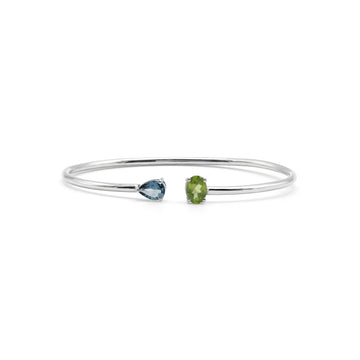 Toi et Moi Open Cuff Bangle with London Blue Topaz & Peridot in 925 Sterling Silver