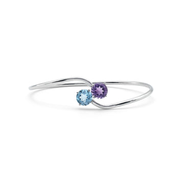 Toi et Moi Bypass Bangle with Blue Topaz & Amethyst in 925 Sterling Silver