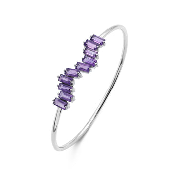 Geometric Wave Bangle in 925 Sterling Silver with Baguette-Cut Amethyst