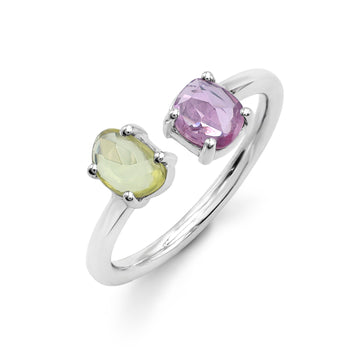 Toi et Moi Open Ring with Cushion-Cut Yellow & Pink Sapphire in 925 Sterling Silver
