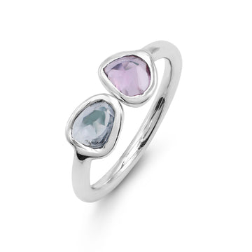 Organic Freeform Pink & Blue Sapphire Toi et Moi Ring in 925 Sterling Silver