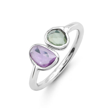 Organic Rose-Cut Pink & Green Sapphire Toi et Moi Ring in 925 Sterling Silver