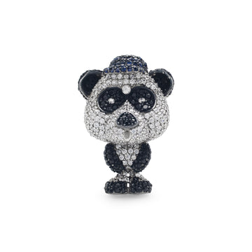 925 Sterling Silver Panda Brooch | Cubic Zirconia, Black Spinel Stone