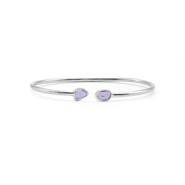 Minimalist Open Cuff Bangle with Freeform Purple Sapphire in 925 Sterling Silver