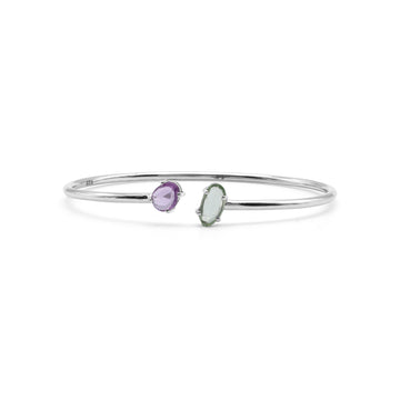 Toi et Moi Open Cuff Bangle with Green & Purple Sapphire in 925 Sterling Silver