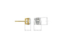 Gold and silver diamond stud earrings with measurements on a white background