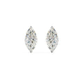 Pair of marquise-shaped diamond earrings on a white background