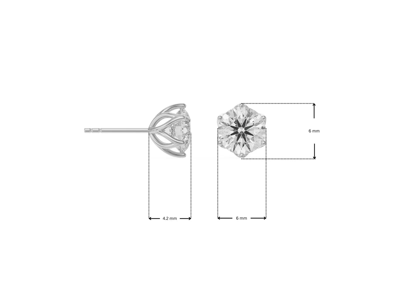 Diamond earring with dimensions on a white background