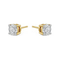 Gold diamond stud earrings on a white background
