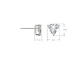 Two diamond stud earrings with measurements on a white background