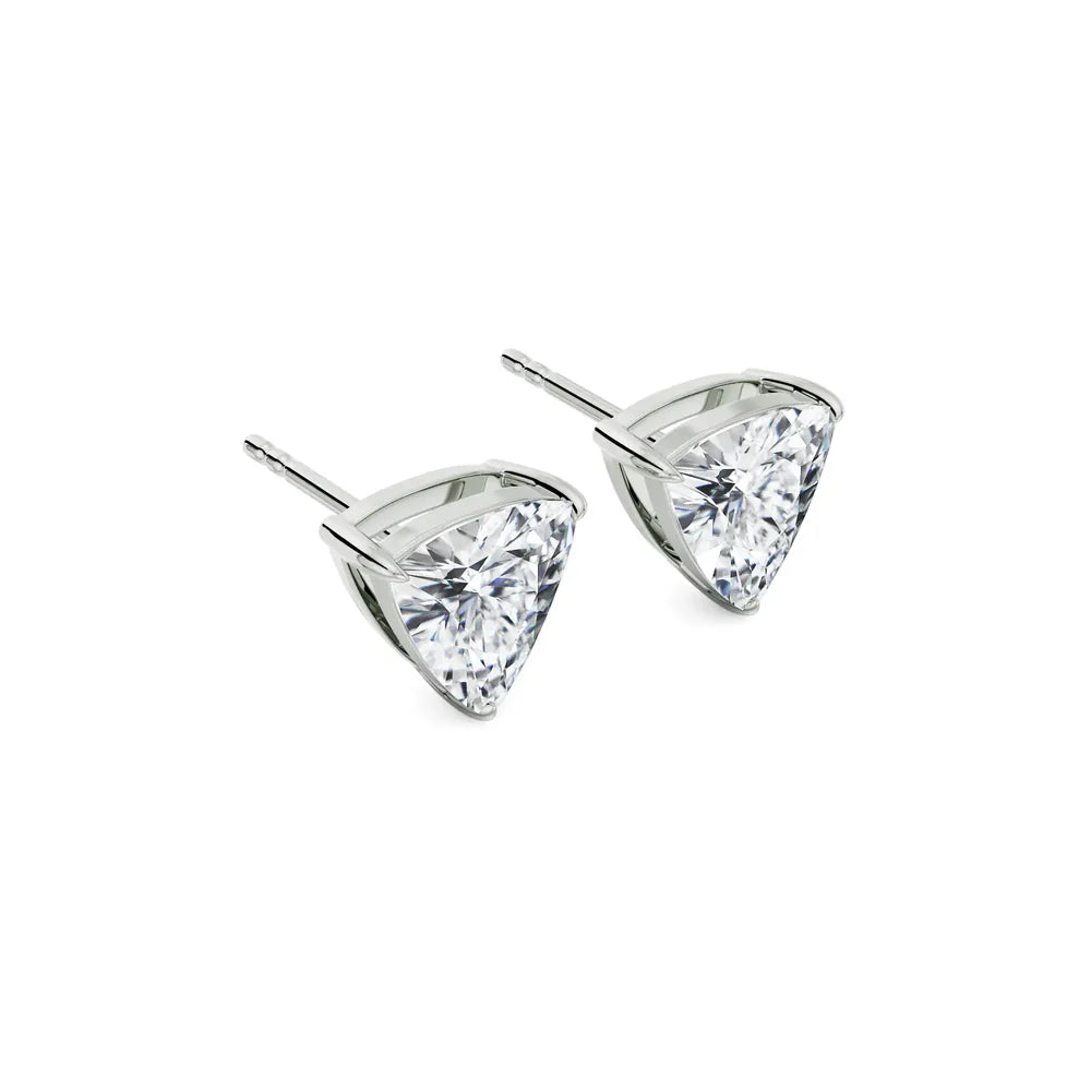 Triangular cut stud earrings on a white background