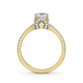 18K Solid Gold Cushion Cut Diamond Engagement Ring Double Row Pavé Setting Yellow Gold Side View