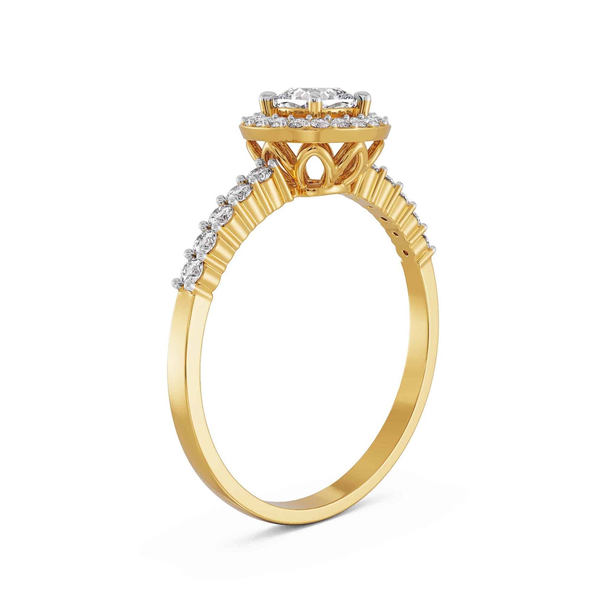 18K Solid Gold Cushion Halo Diamond Engagement Ring Side View