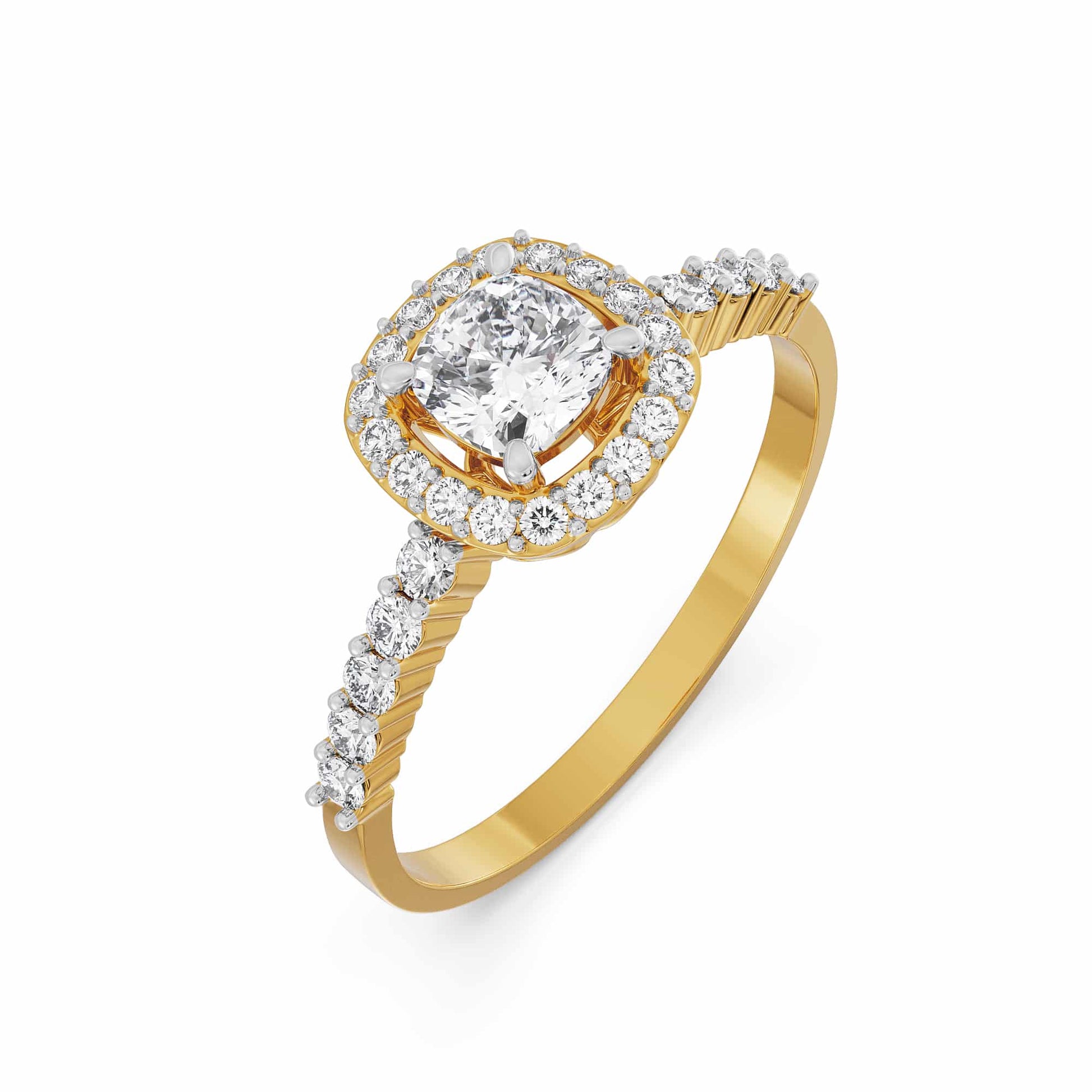 18K Solid Gold Cushion Halo Diamond Engagement Ring Side View 2