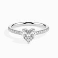 18K Solid Gold Heart-Shaped Diamond Ring Pavé Band Romance White Gold  La Joyeria