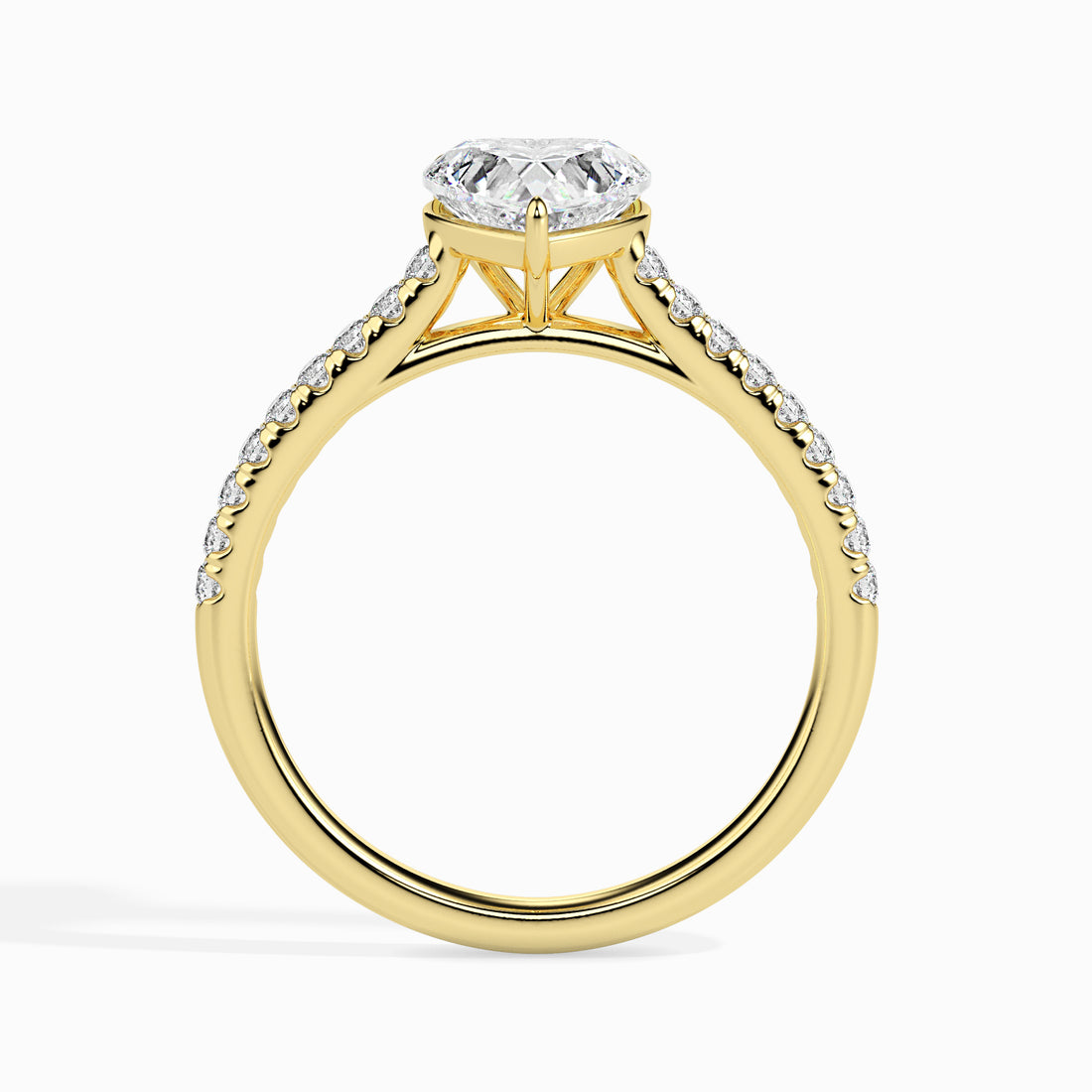 18K Solid Gold Heart-Shaped Diamond Ring Pavé Band Romance Yellow Gold