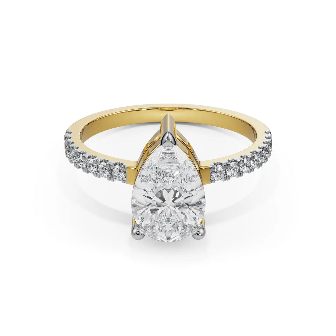 18K Solid Gold Pear-Shaped Diamond Engagement Ring 